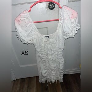 XS White Eyelet Ruched Dress